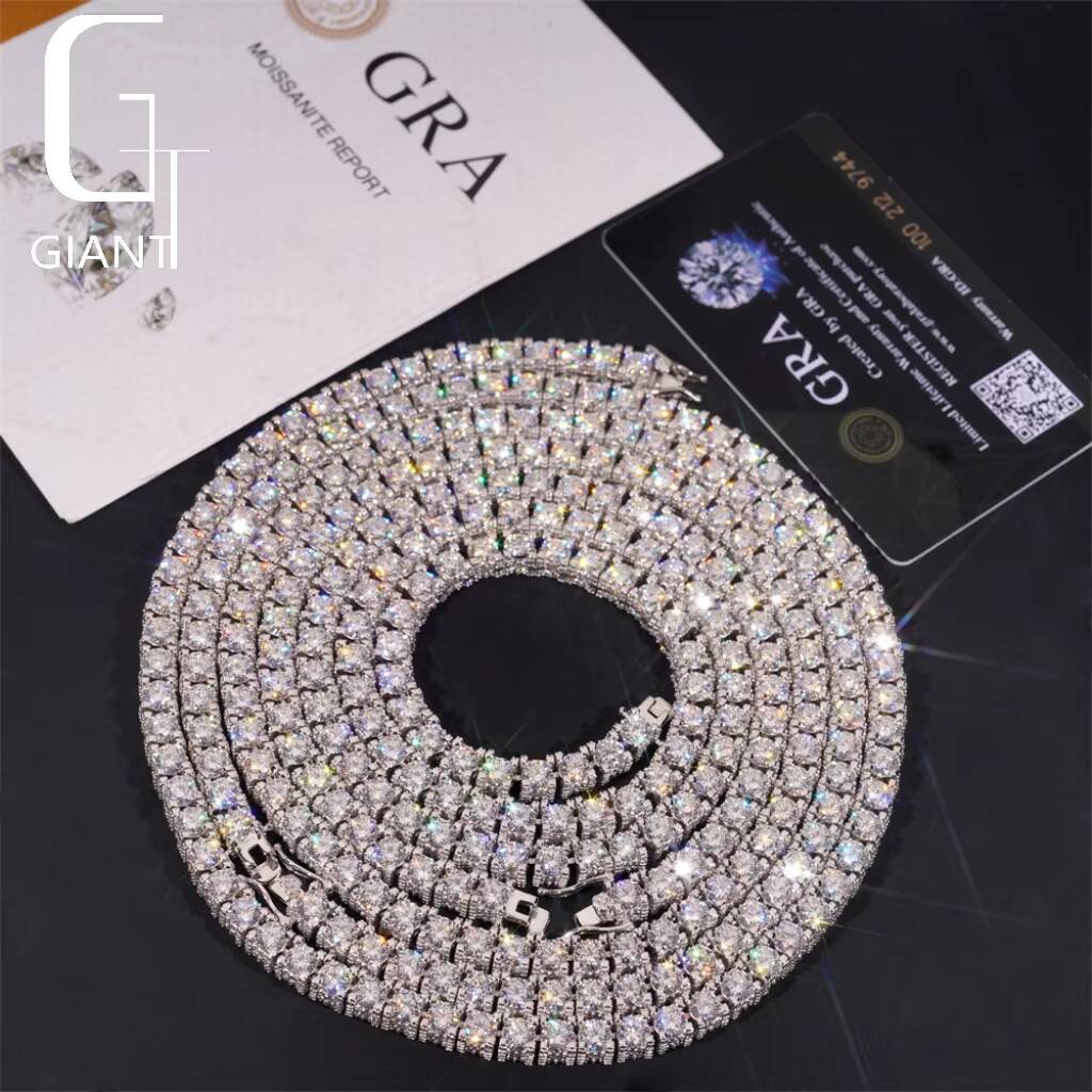 Bulk Stock New Arrivals Iced Out Double Sides Hip Hop S925 VVS1 5mm 6.5mm Moissanite Diamond Cluster Tennis Chain Bracelet