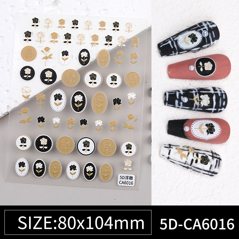 1Sheet Matte Nail Sticker Bow Nail Stickers 5D enchase Luxury Decal Charm Manicure Elegant Embroidery Style Floral Nail Art Jewelry