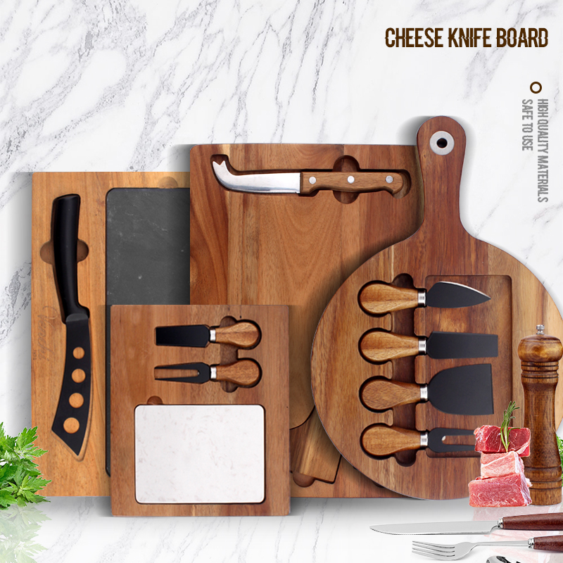 Home Use Acacia Wood Cutting Steak Wooden Butter with Handle Cheese Knife Board Food Grade
