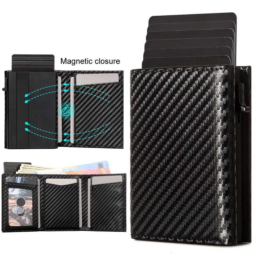 Carbon fiber Men Wallet with Aluminum Card Holder Case RFID Blocking Automatic Pop Up Cardholder Purse Business Male Money Bag G250722