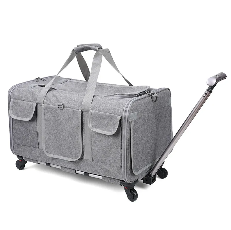 Collapsible Extra Large Cat Carrier with Wheels and Litter Box, Rolling Soft Carrier with Breathable Mesh Windows and Locking Zippers for Long Distanc