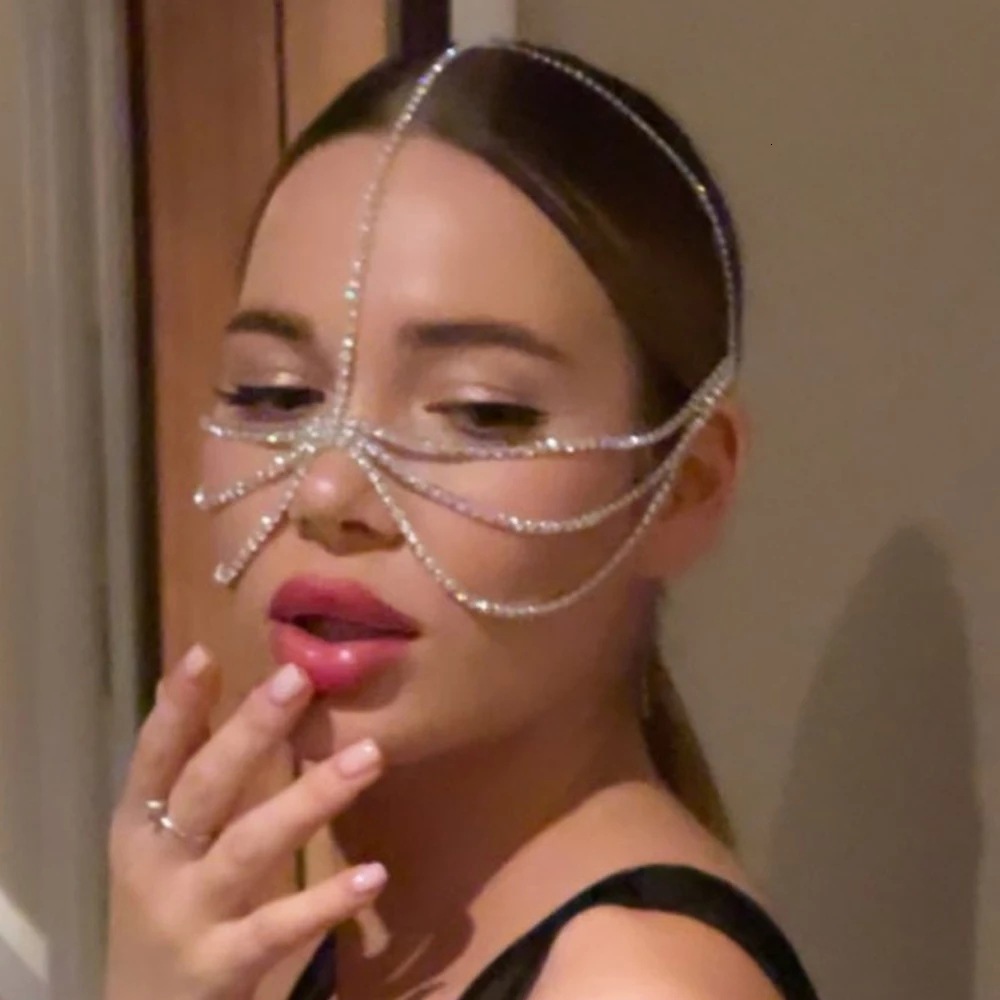 Multi layer Tassel Forehead Hair Chain VVS Moissanite Studded Shiny Ball Mask Exquisite Bride Wedding Hip Hop Accessory