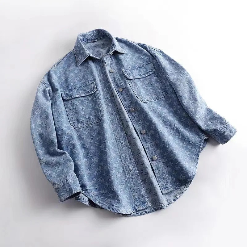 Denim Shirt Womens Autumn Dress Korean version of Joker Printed Loose Long Sleeve Denim Jacket Long Sleeve Jacket250723