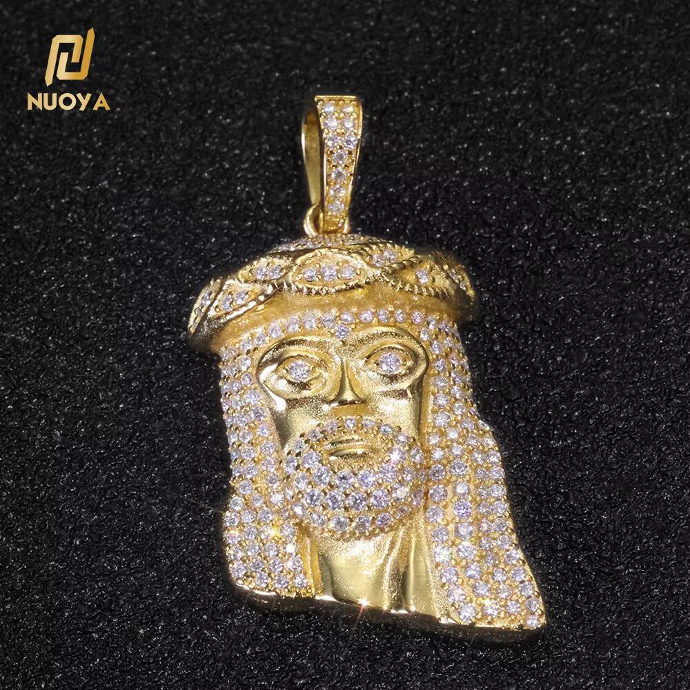 NUOYA Womens Hip Hop Jesus Head Pendant Rose Gold Plated 925 Sterling Silver Iced Out VVS Moissanite Jewelry Pass Diamond Test