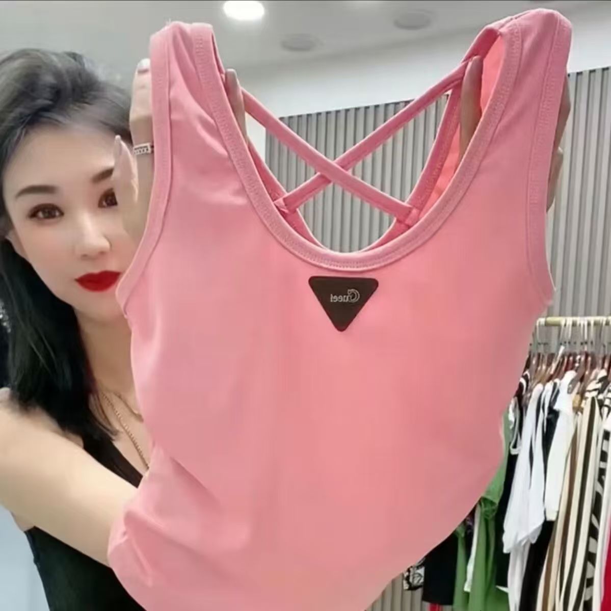 Plus Size Tank Top with Metal Triangle Label Slim Fit Outerwear Sleeveless Ribbed Top Base Layer Tank Versatile 250723