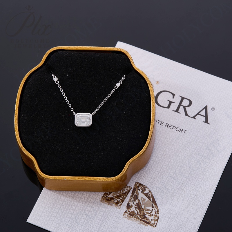 Minimalist Emerald Cut Moissanite Lab Ruby Sapphire Emerald Gemstone Unisex Pendant Necklace Daily Outfit 925 Sterling Silver Valentine's Day Jew