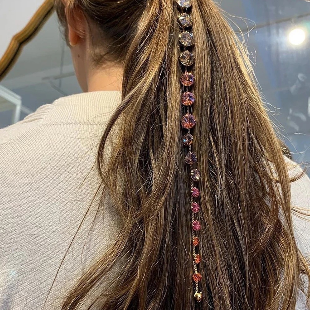 New Arrival Long Colorful VVS Moissanite Studded Headpiece Trendy Hip Hop Ponytail Hair Chain Headband for Women