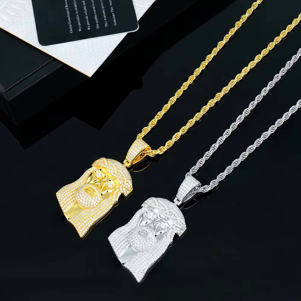 Factory Direct Wholesale Men Mossanite Diamond Jewelry Little Jesus Head Pendant Moissanite for Tennis Cuban Rope Chain Necklace