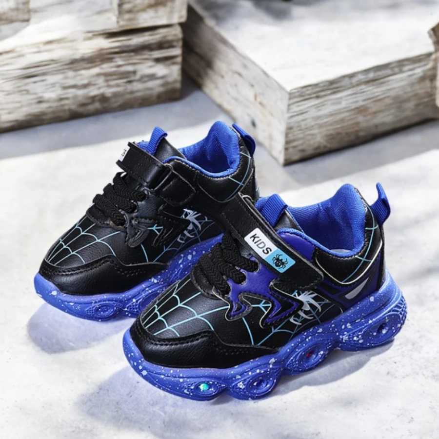 Led Light Up Children Shoes Sneaker 1-6 Year Old Boys Girls Spring Autumn Casual Red Black Pu Leather Shoe H260130