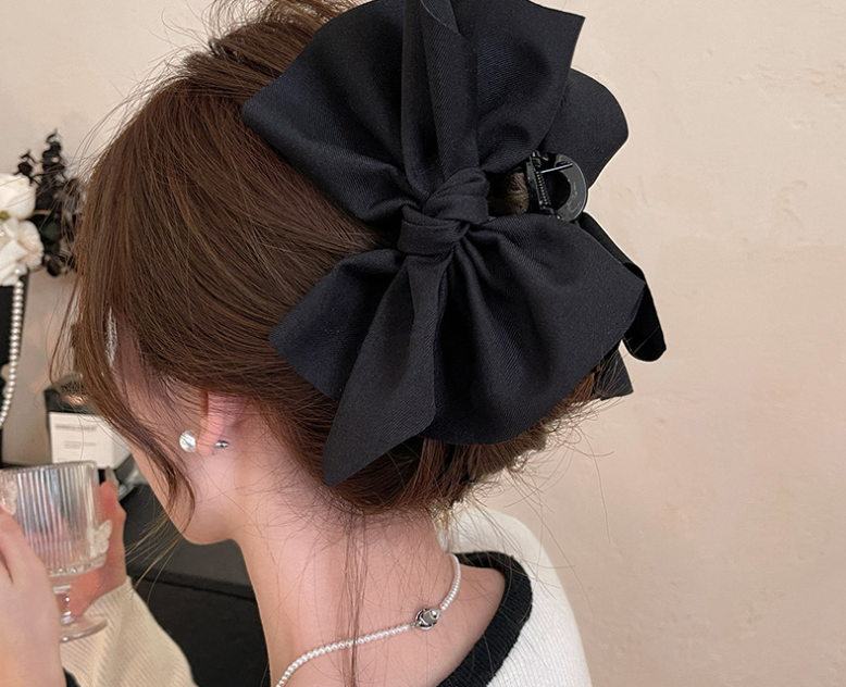 High-end black bubble bow hair clip grabber large plate braid shark clip hair accessory