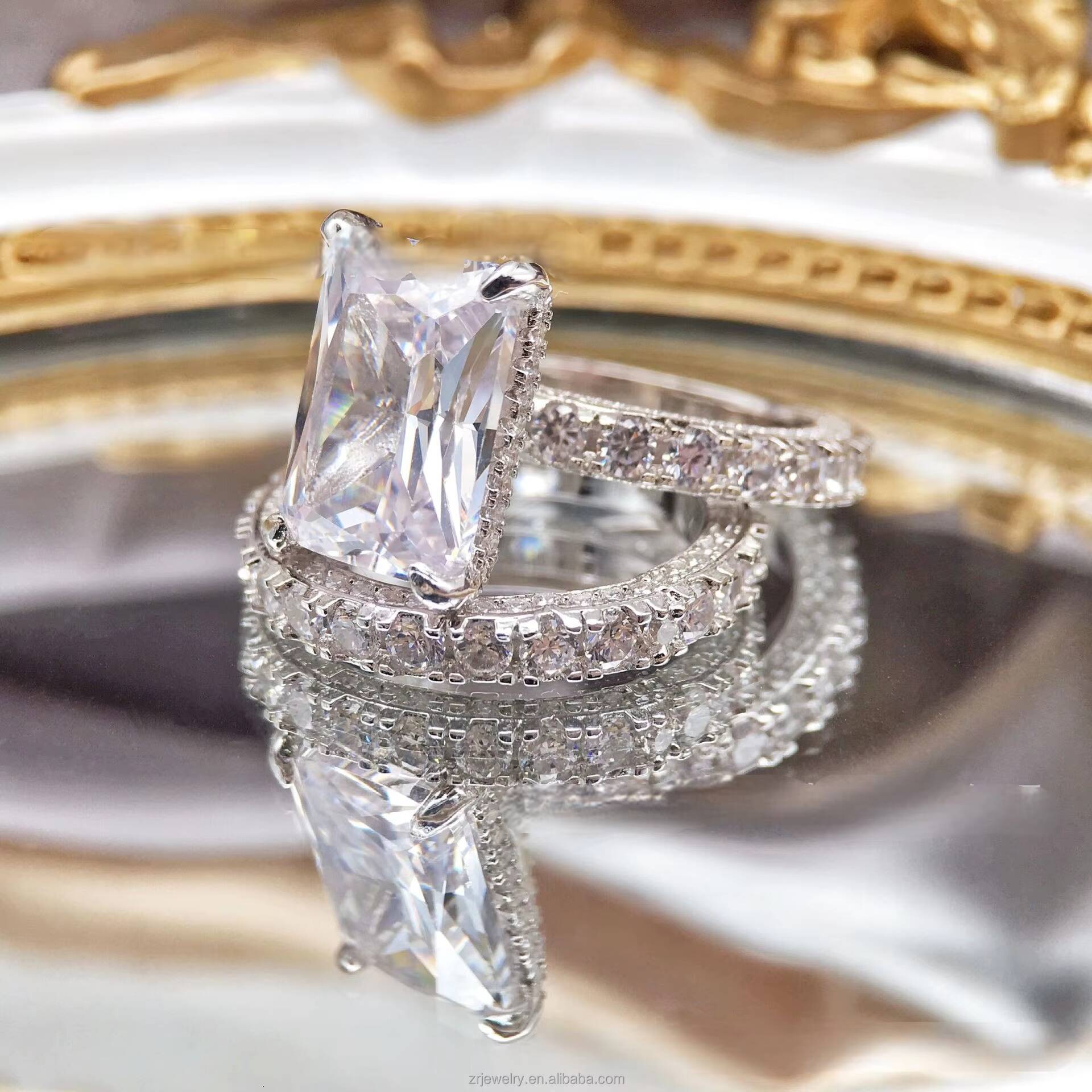 10*14mm 925 Sterling Silver Moissanite Engagement Wedding Ring Hot Selling Premium Quality Radiant Moissanite Set Rings