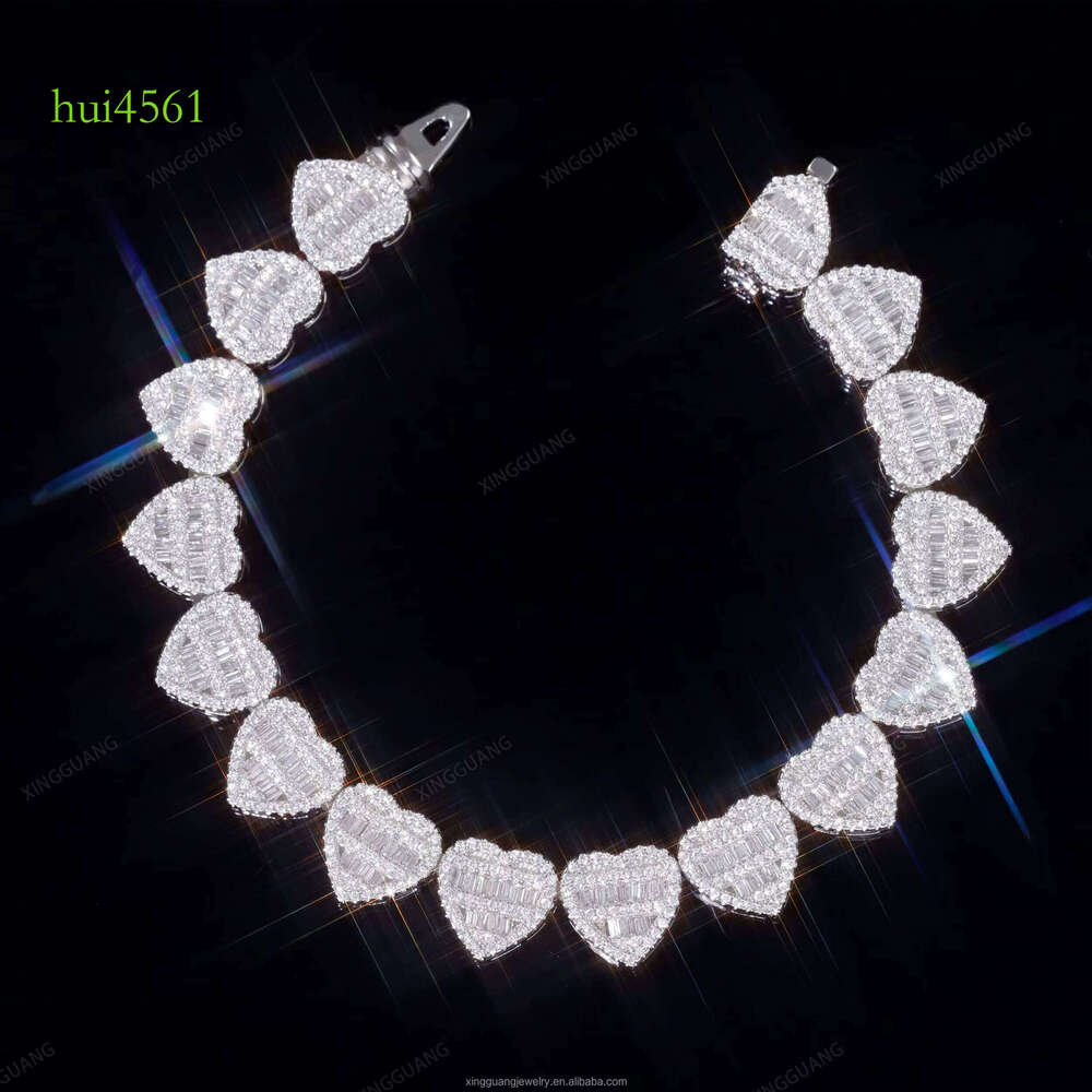 Heart Design Fashion Style VVS Baguette Moissanite Cuban S Sier Mens Iced Out Dia Hip Hop Bracelet
