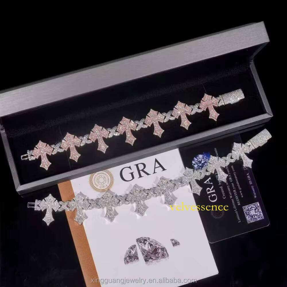 XG Iced Out Cross Cuban Sier Plated Gold Fine Jewelry Vvs Moissanite Dia Bracelets for Men/Women