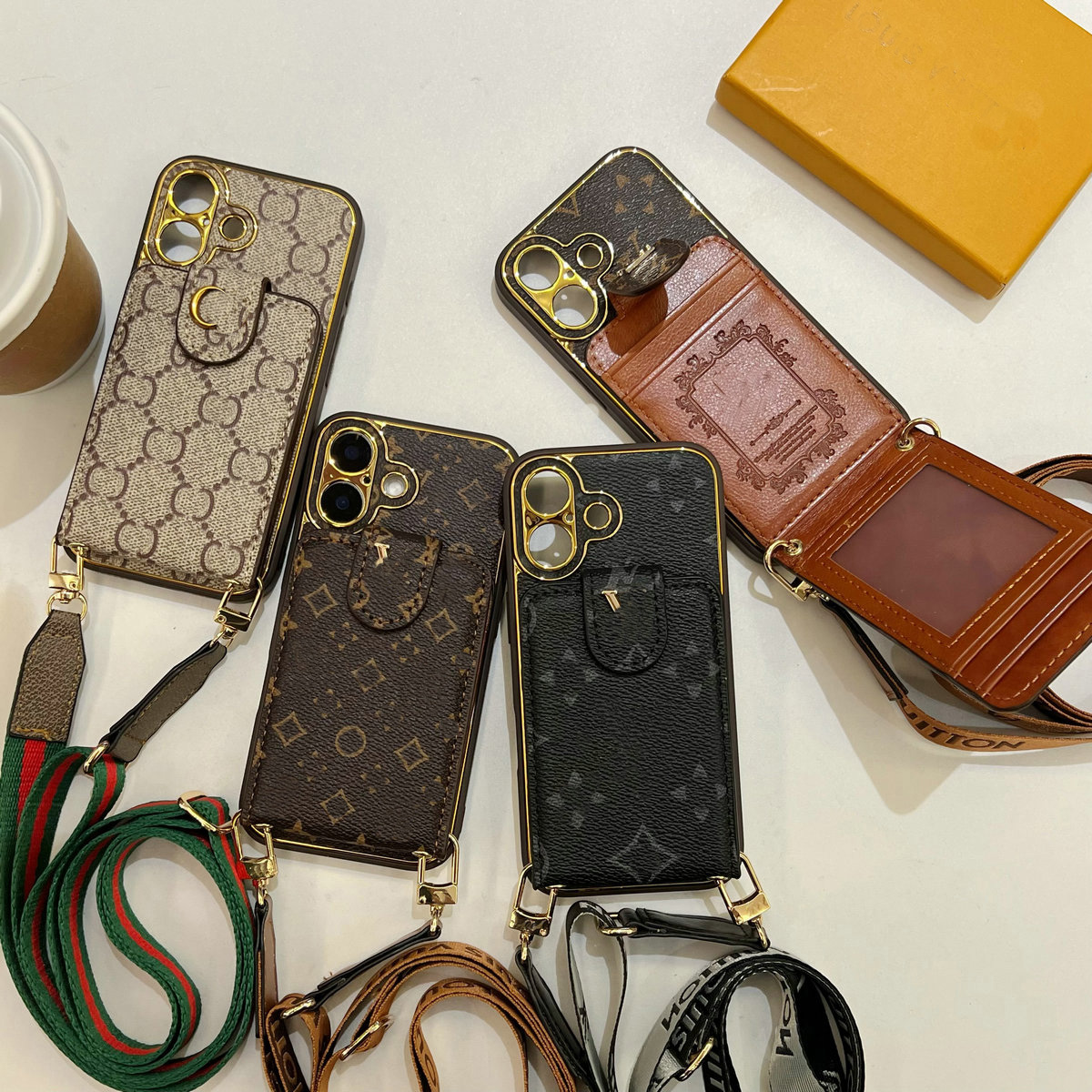 Women Crossbody Phone Case Designer iPhone Case for Apple iPhone 16 Pro Max 15 Pro Max 13 12 14 Plus 15 Plus 11 Case Card Slot Card Holder Wallet Case Cover Straps Lanyard