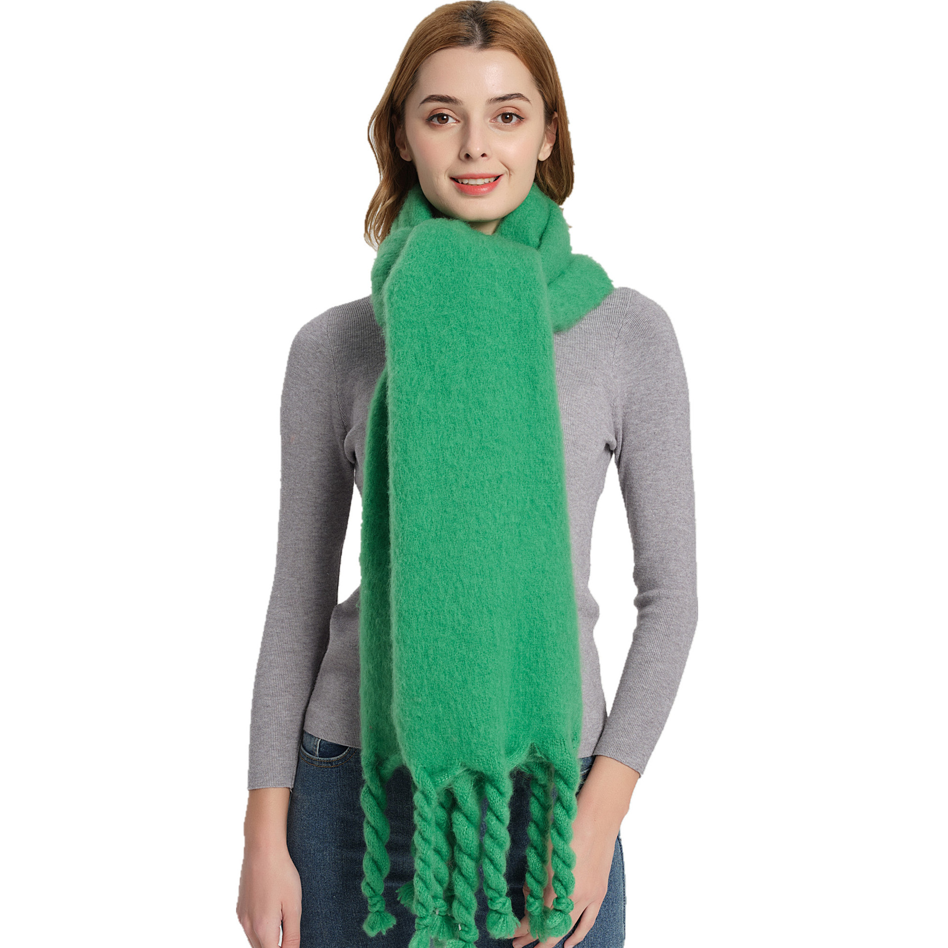 K1442 Foreign trade European and American autumn and winter new shawl thick knotted thick braid green scarf wholesale custom manufacturers