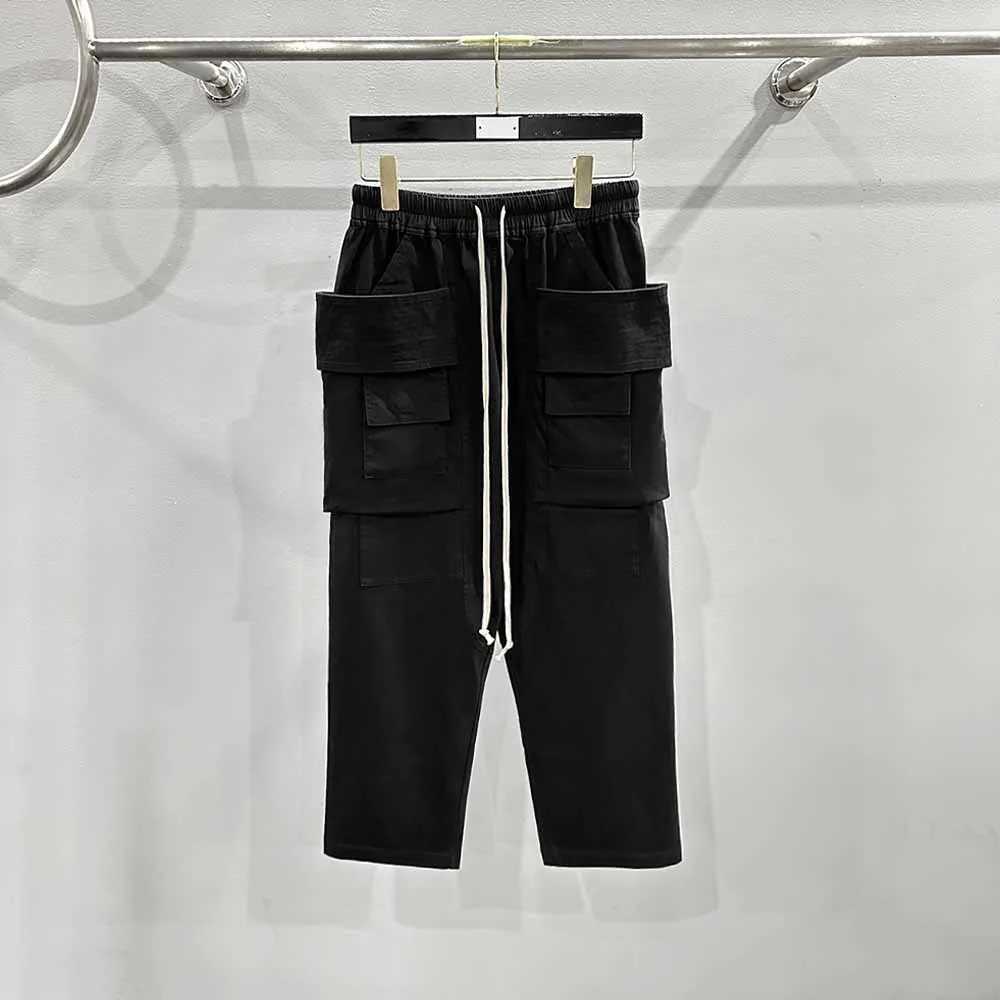 Top Quality Ricks Design Gothic Double RKnit Stonewashed Cotton Cropped Women Men Casual Pants Joggers 8/10 Length Pants J250721