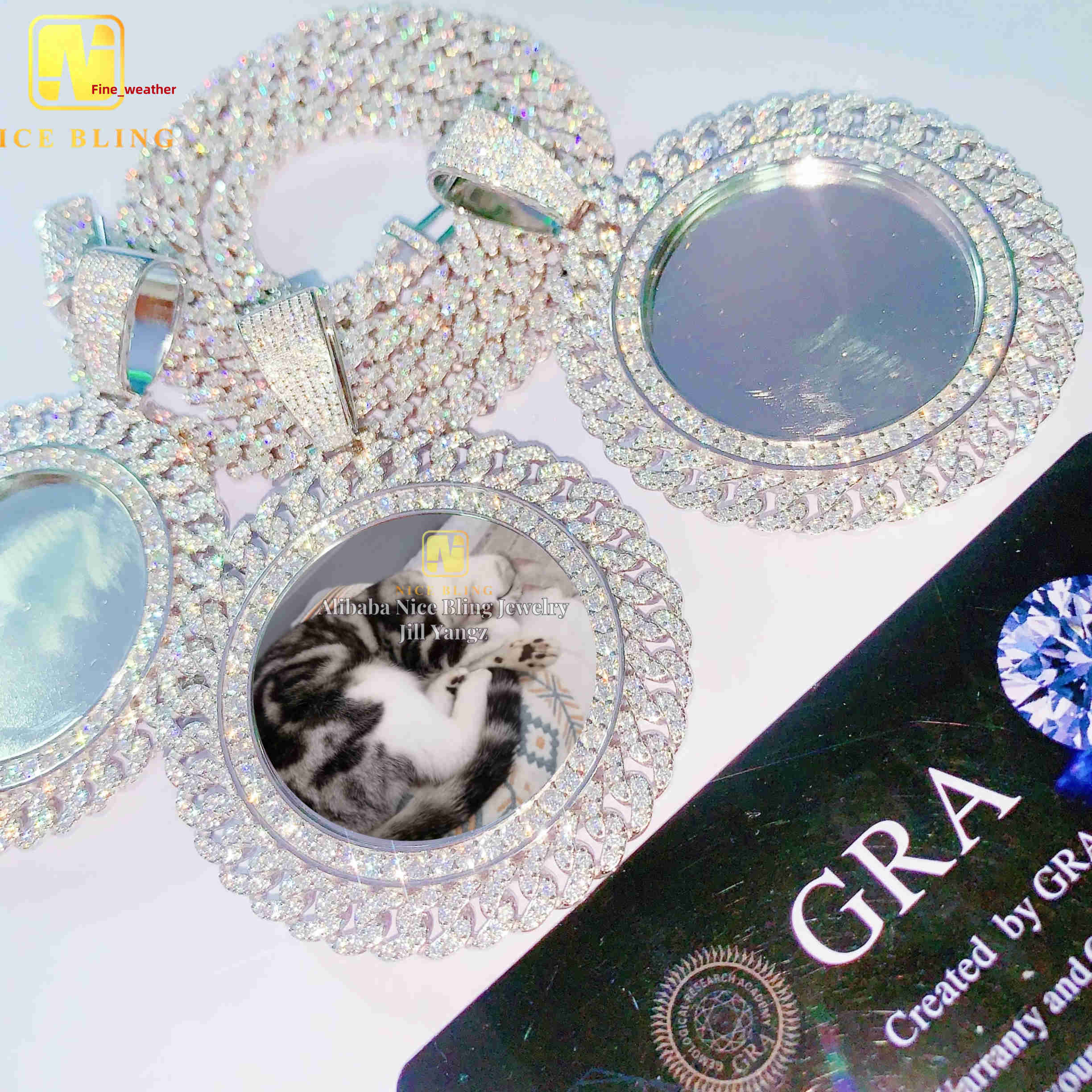 Ready Made Remenberance Memorial Moissanite Photo Picture Pendant Memory Iced Out Hip Hop Jewelry Custom Made Accepted