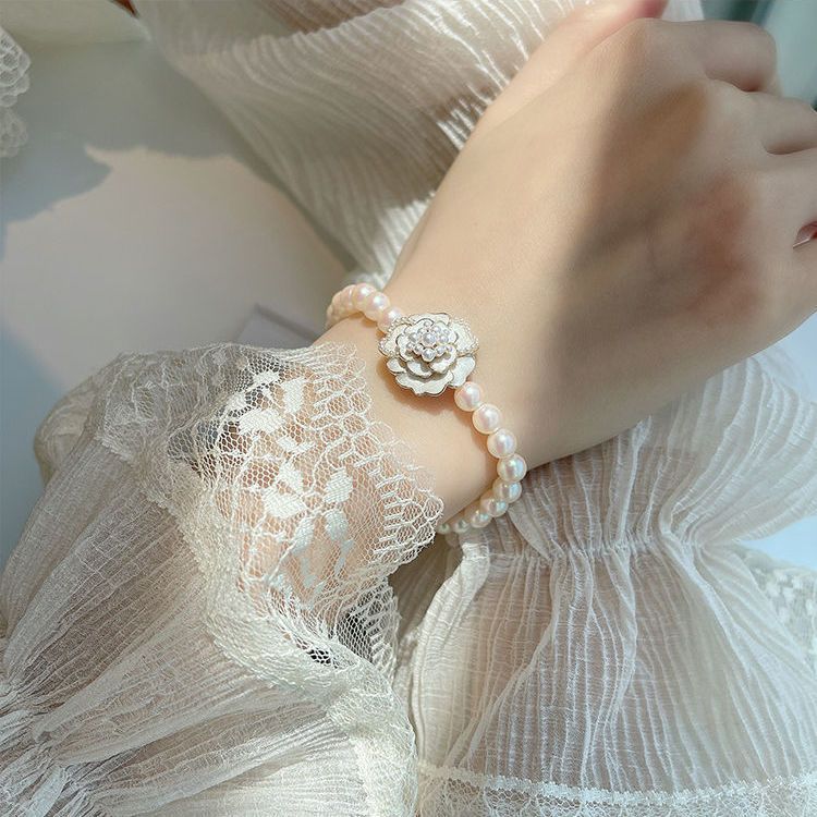 Vintage White Camellia Flower Bracelets For Women Elegant Double Layer Simulated Pearl Beads Chain Bracelet Jewelry 250711