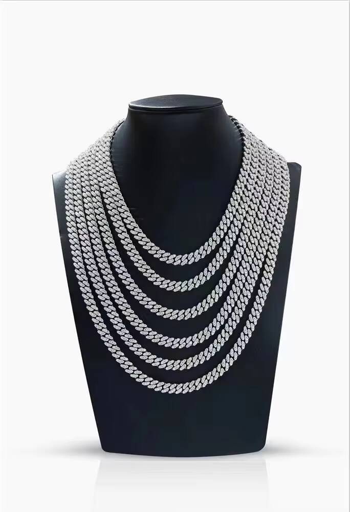 New Arrival Cuban Double Row Moissanite Diamond Necklace Solid Silver Cuban Link Chain Necklace for Men
