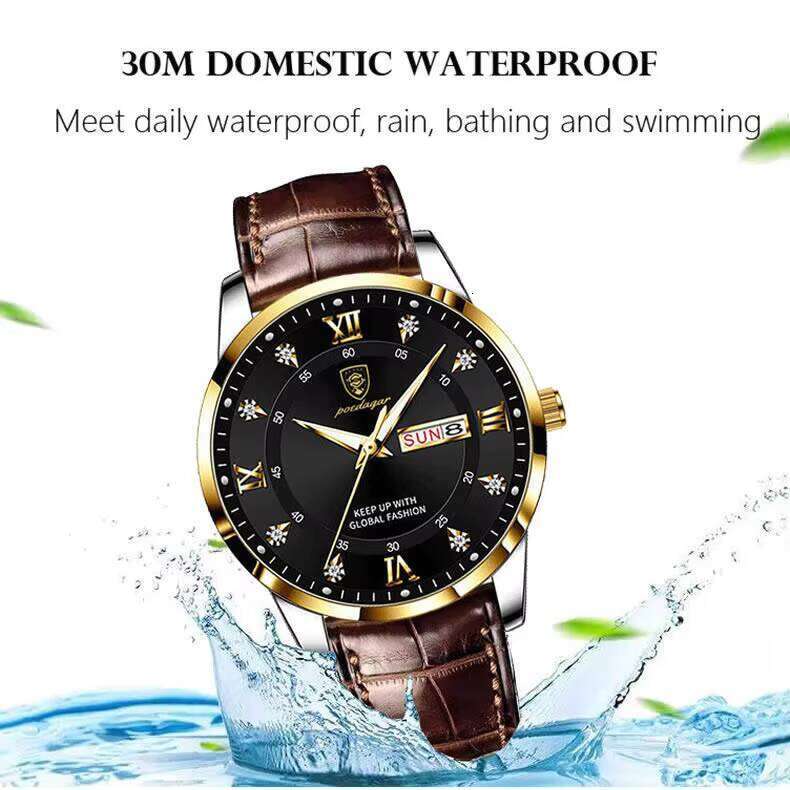 DHwatches POEDAGAR Casual Chronograph Quartz Leather Band Business Men Watches Luminous Pointers Wristwatch
