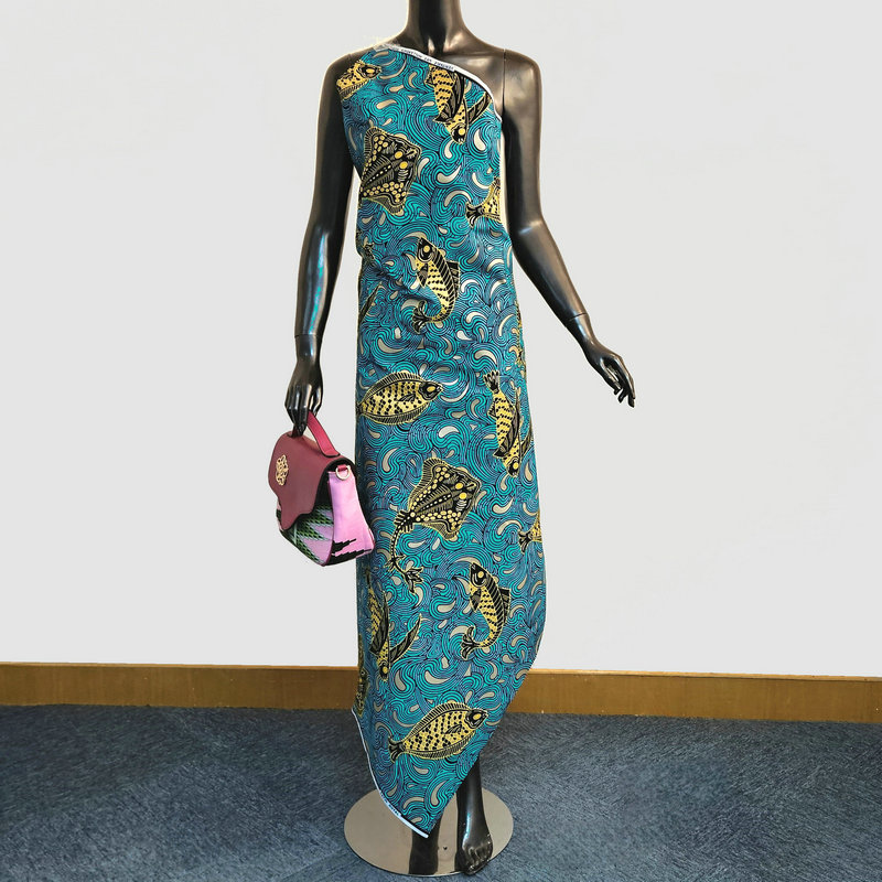 Dutch Wax Print Fabric - Shiny Golden Satin Woven Material for Fashion Designs | Machine Washable | 6 Yards Per Piece