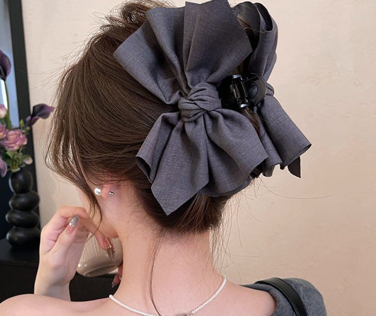 High-end black bubble bow hair clip grabber large plate braid shark clip hair accessory