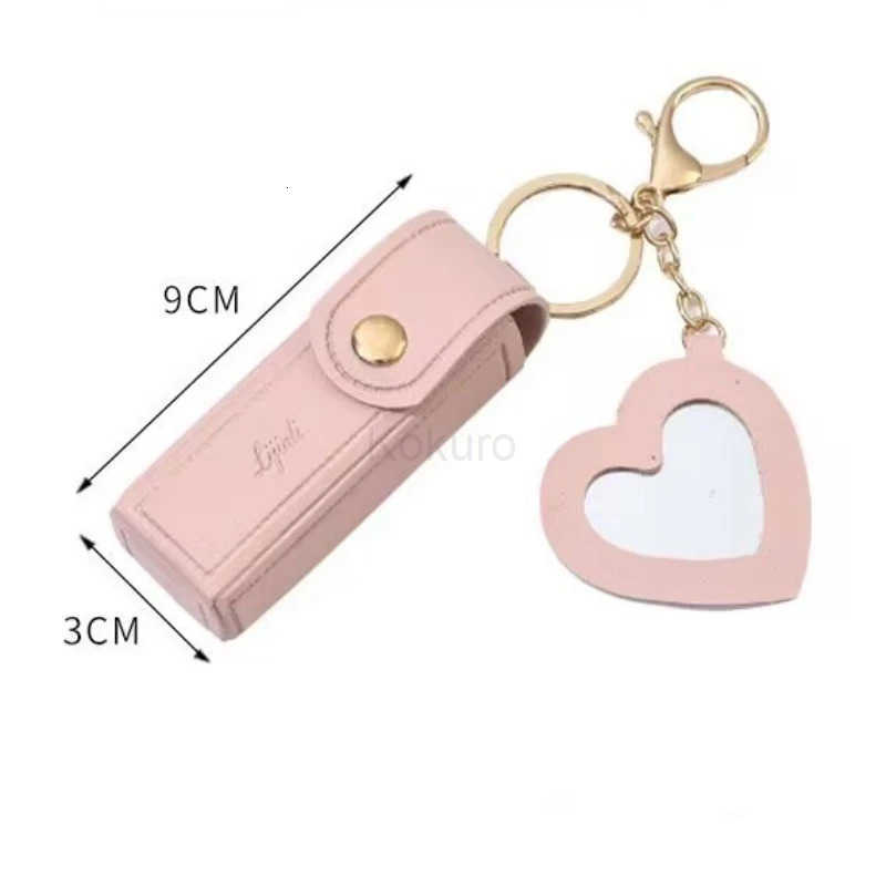 Portable Leather Lipstick Bag Makeup Pouch Lip Balm Bag Keychain Holder Lipsticks Protective Cover With Mirror M250723