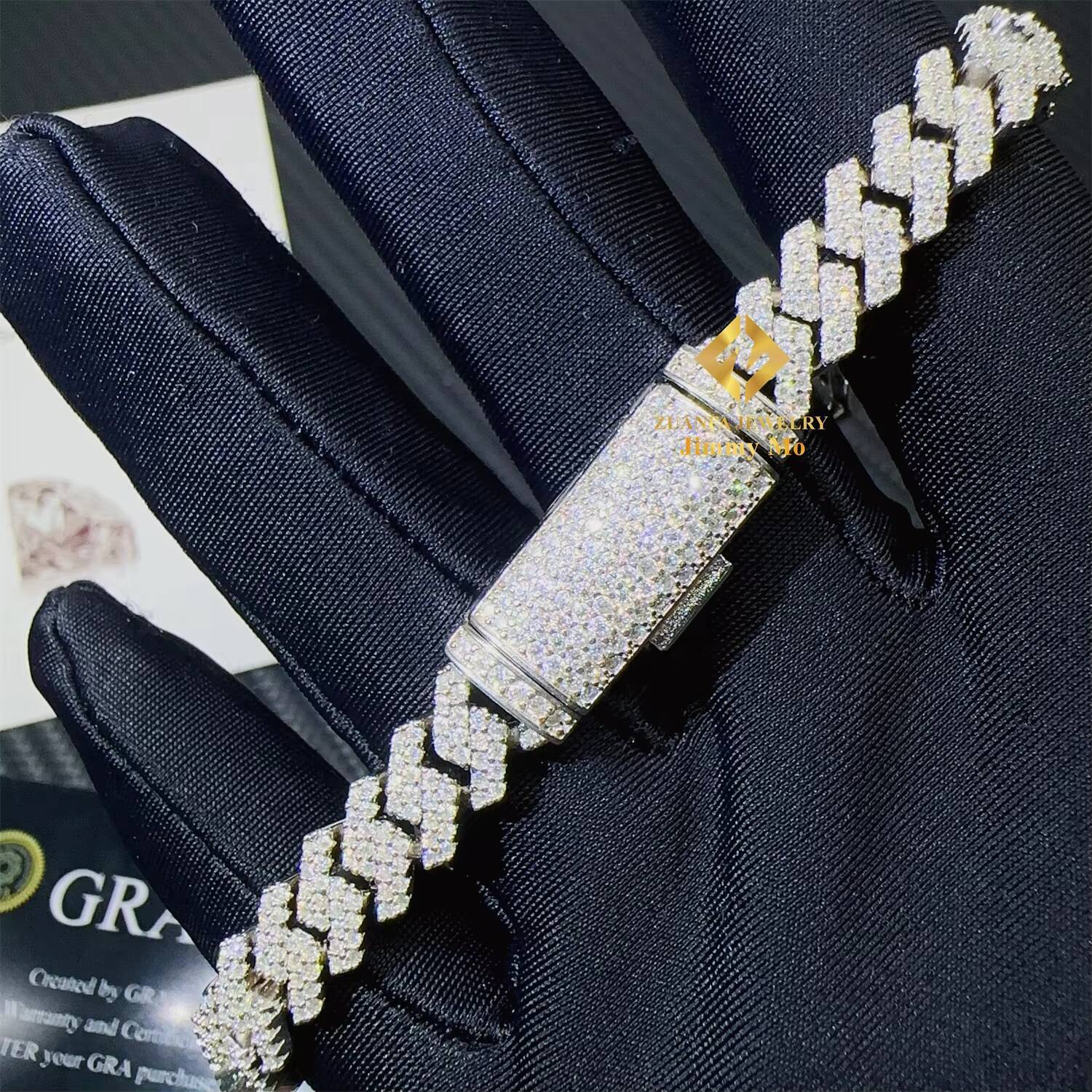 GRA Certificates Pass Diamond Tester 8mm Two Row Pass Diamond Tester Iced Out Hip Hop VVS1 Moissanite Cuban Link Chain Bracelet