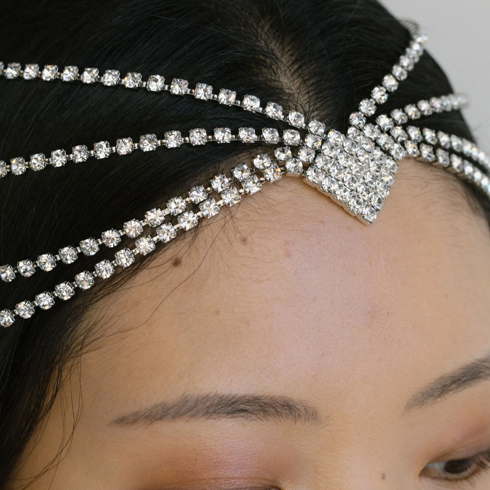 Hip Hop Bohemian Headpiece Third Eye Chain Hair Accessory Multi layer Ins VVS Moissanite Studded Bridal Forehead Chain Hair Chain