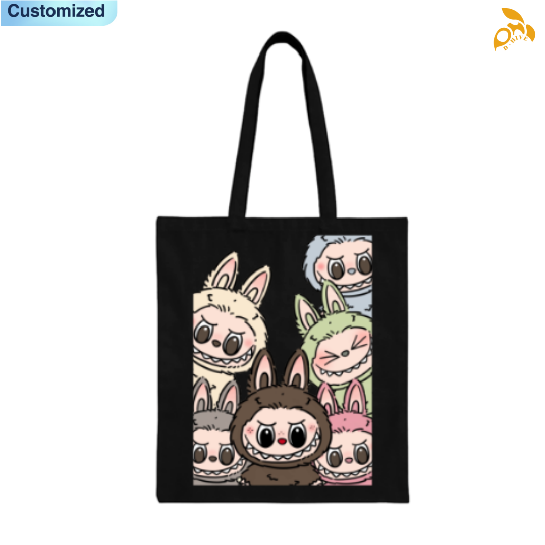 Free shipping fashion designers customize LABUBU Canvas Bags high-quality black full-print tote bags high quality soft