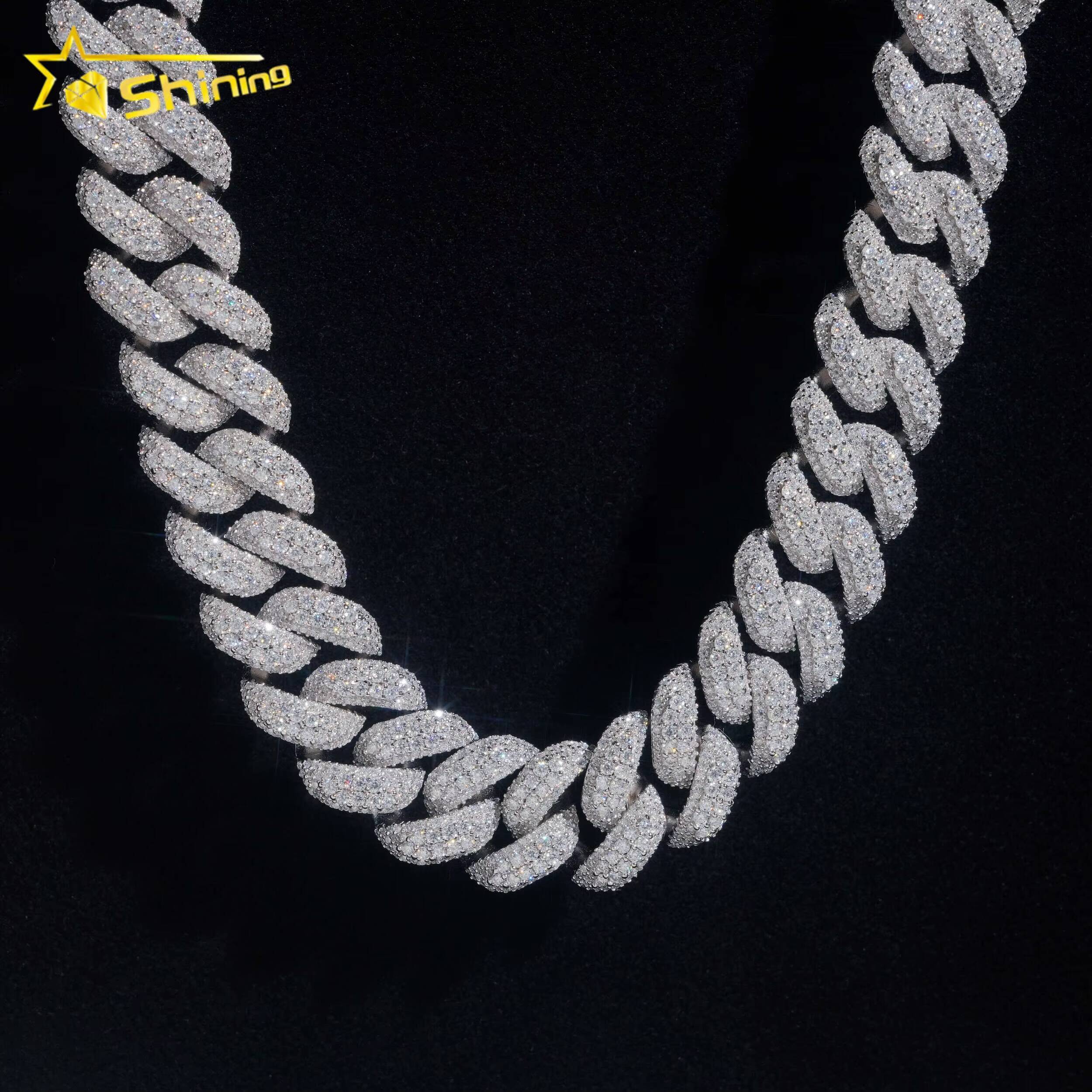 High End Heavy Solid 18MM 4 Rows Diamond Hip Hop 925 Sterling Silver Miami Moissanite Cuban Link Chain