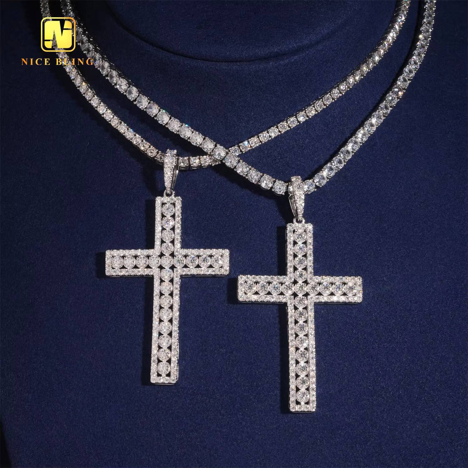 Pass Diamond Tester Silver Plated Iced Out Diamond Custom Charm Pendants 925 Silver VVS Moissanite Hip Hop Jewelry Cross Pendant