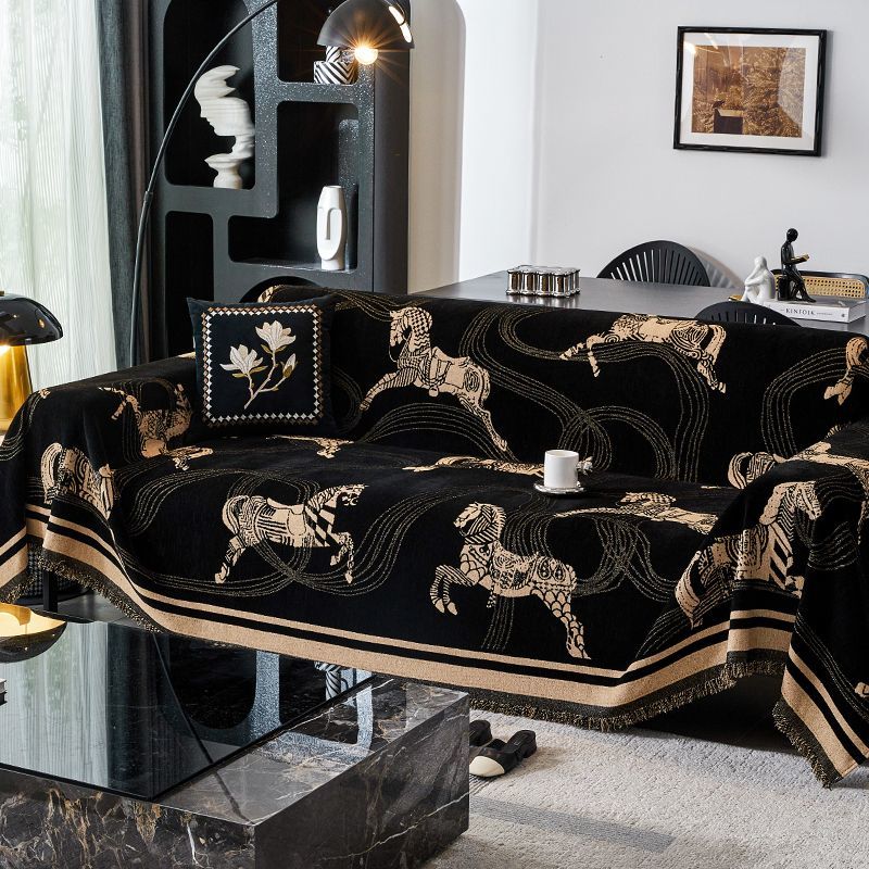 Designer Blanket Horse Print Classic Camellia Luxury Orange Sofa Blanket Office Rest Blanket Sofa Decoration Blanket Couch cushion