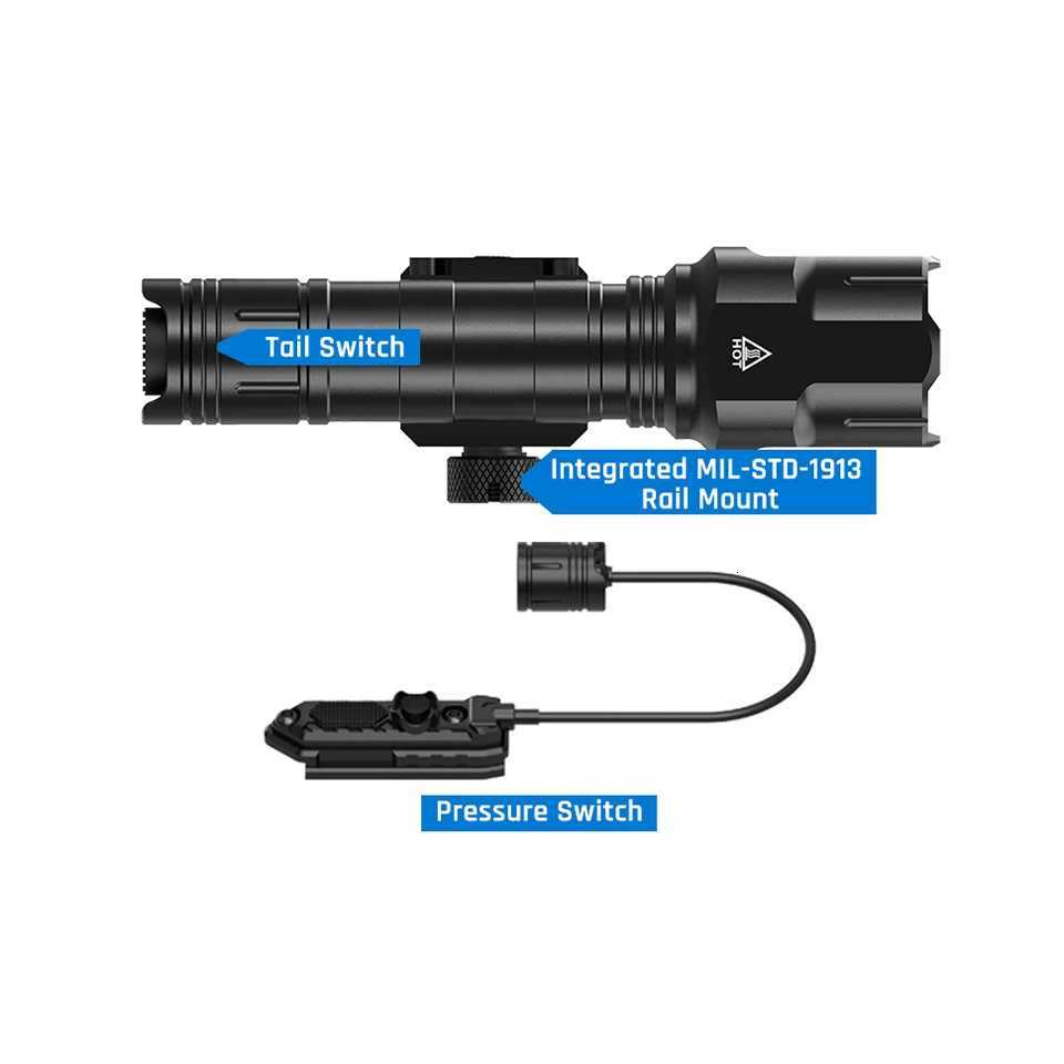 1200 Lumen Tactical Flashlight Matte Black Aluminum LED Weapon Light with Mlok System Remote Pressure Switch for Picatinny Rail W250722