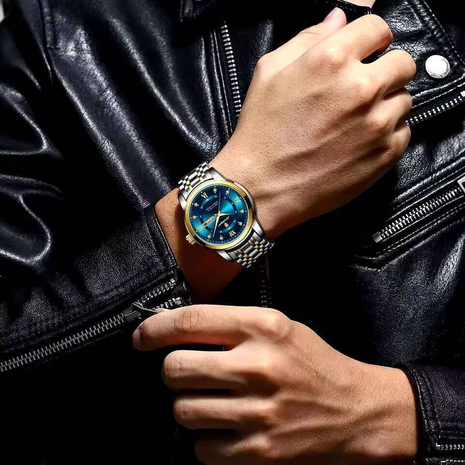 DHwatches POEDAGAR for Man Elegant Date Week Waterproof Luminous Men Watch Quartz Stainless Steel Sports Men's Watches