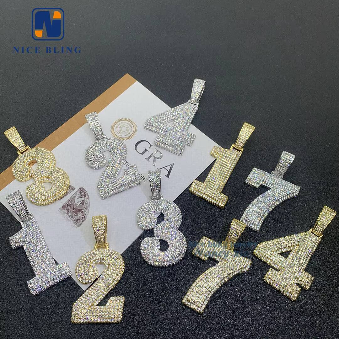 DIY Letter Initial Number 925 Sterling Silver Custom Moissanite Jewelry Iced Out Rappers Hip Hop Moissanite Pendant