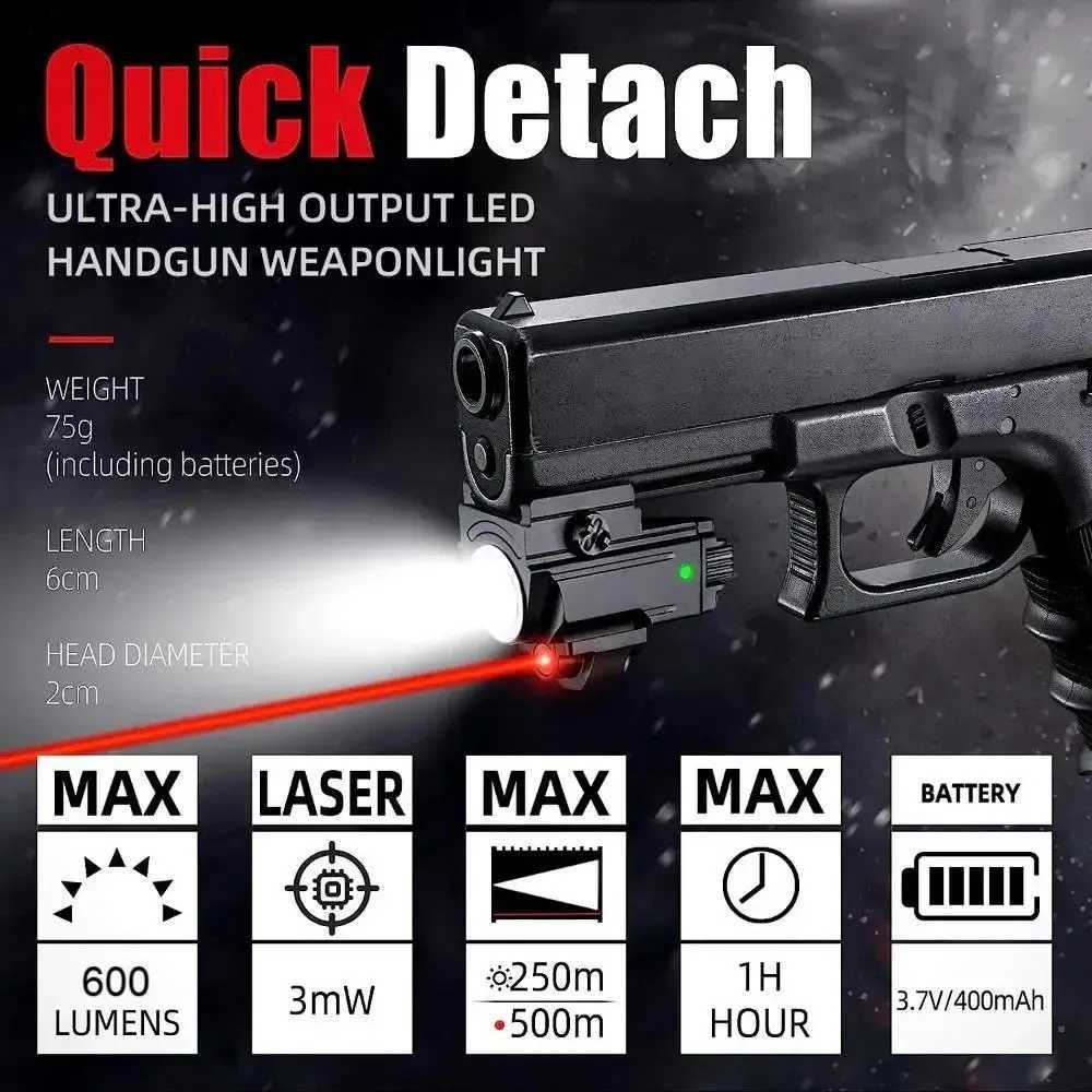 800 Lumens Powfull Tactical Weapon Gun Light 2 In 1 Combo Rechargeable Pistol LED Flashlight for Glock Taurus Fits 20mm Rail W250722