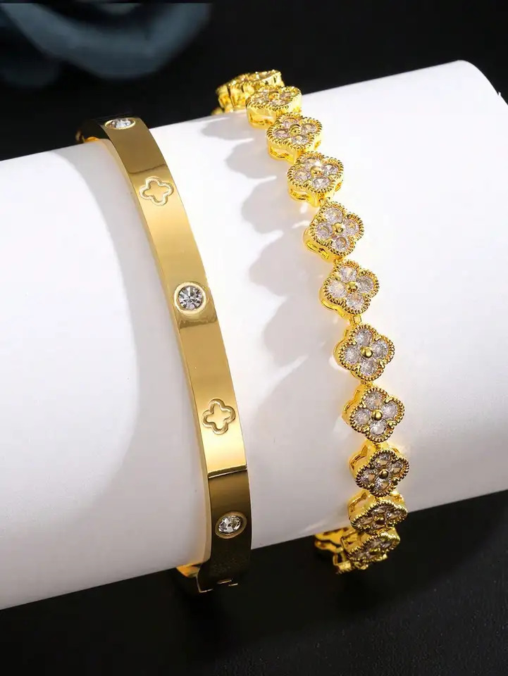 UILZ Delicate Lucky Clover Women Bracelet High Quality Stainless Steel Morandi Colors Shining Zircon Inlaid Charm Jewelry Gift 250715
