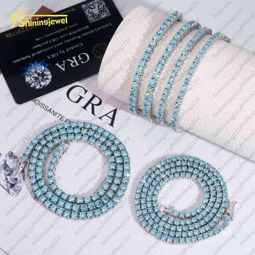 Pass Tester Hip-Hop Jewelry Sterling Sier Fashion Necklace 3Mm 4Mm Iced VVS Blue Phpite Tennis Chain