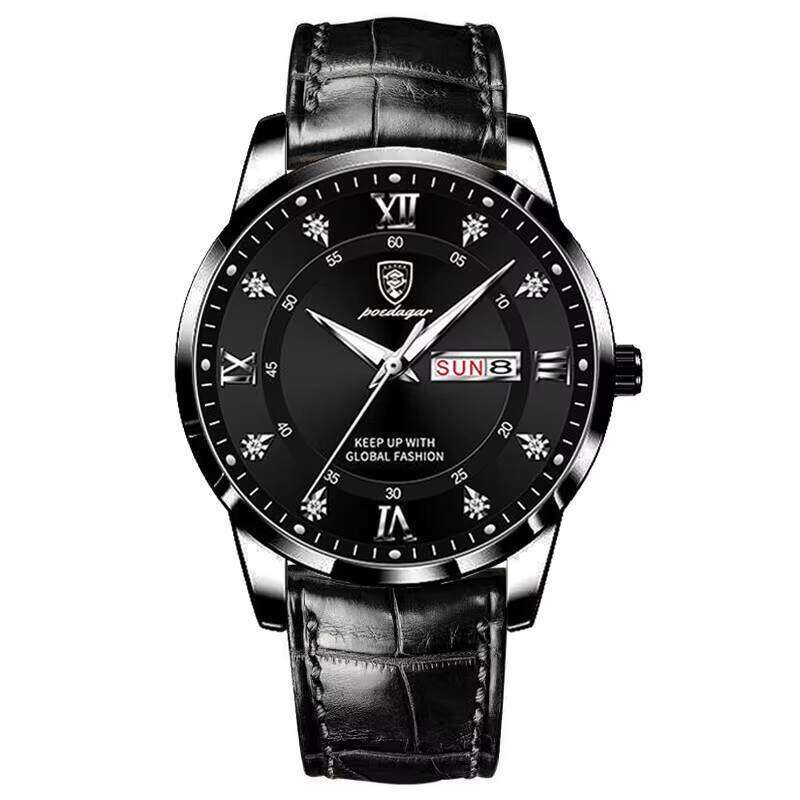 DHwatches POEDAGAR Casual Chronograph Quartz Leather Band Business Men Watches Luminous Pointers Wristwatch