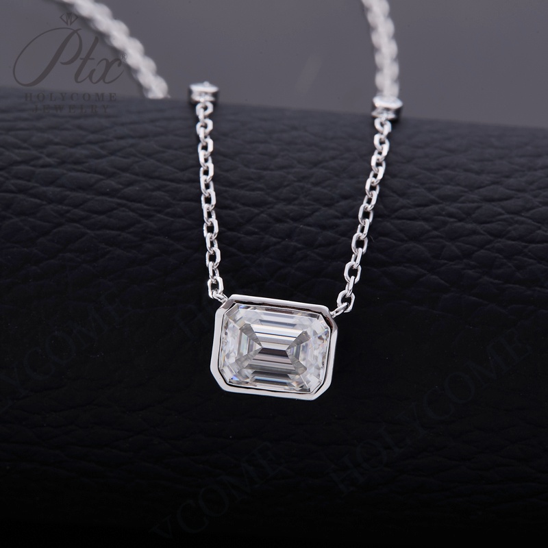 Minimalist Emerald Cut Moissanite Lab Ruby Sapphire Emerald Gemstone Unisex Pendant Necklace Daily Outfit 925 Sterling Silver Valentine's Day Jew