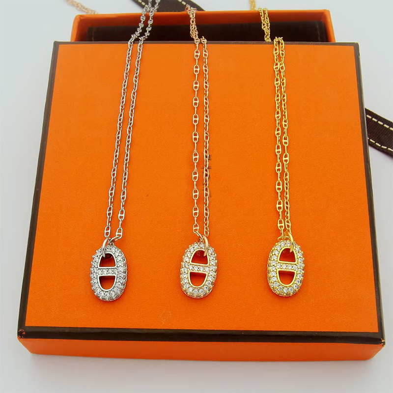 Luxury jewelry brand H necklace classic diamond pig nose pendant necklace couple 18k gold designer necklace for men and women