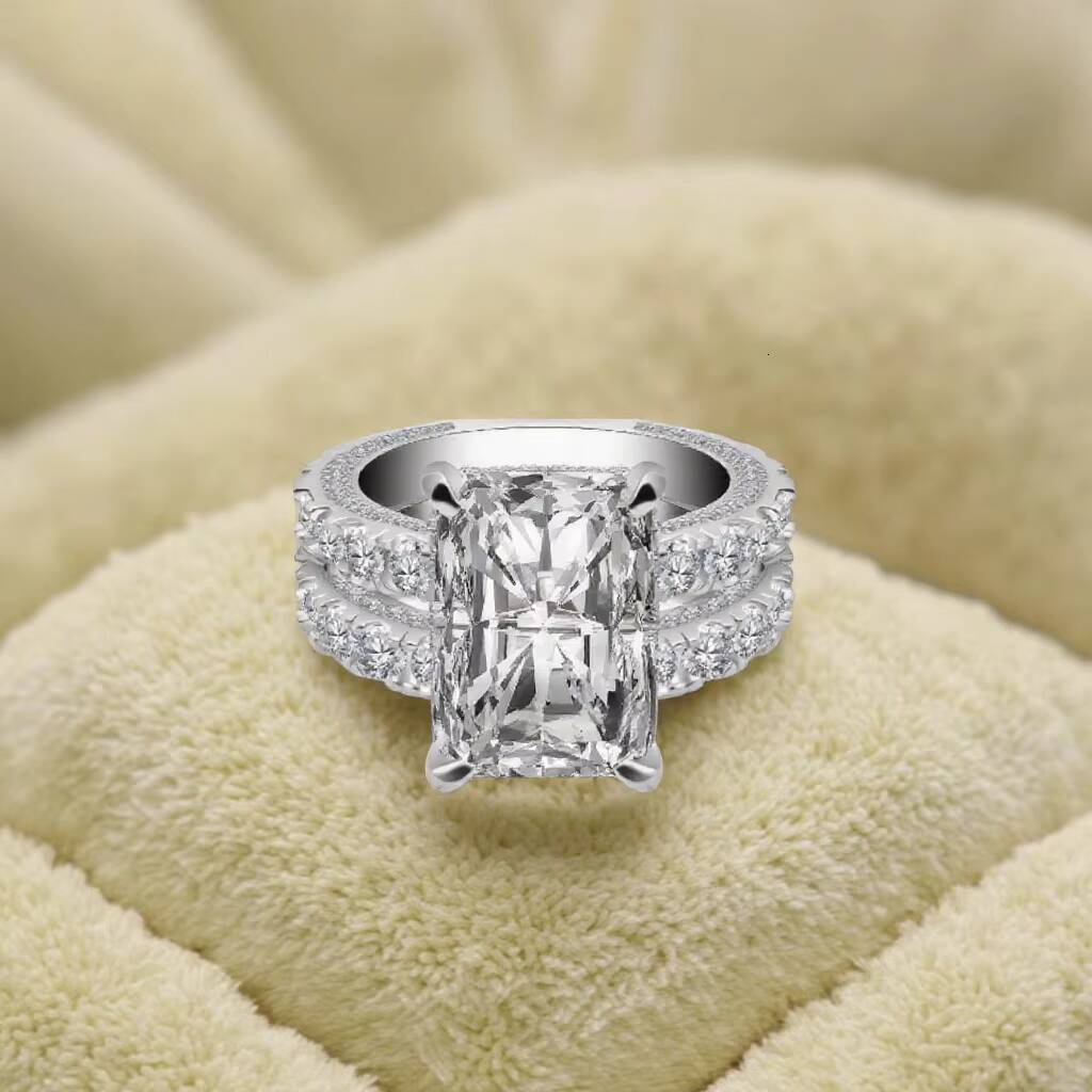 10*14mm 925 Sterling Silver Moissanite Engagement Wedding Ring Hot Selling Premium Quality Radiant Moissanite Set Rings