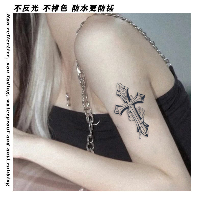 Tattoos Colored Drawing Waterproof Temporary Stickers Chain cross print juice tattoo sticker European American spicy girl arm washable cyan tattoo