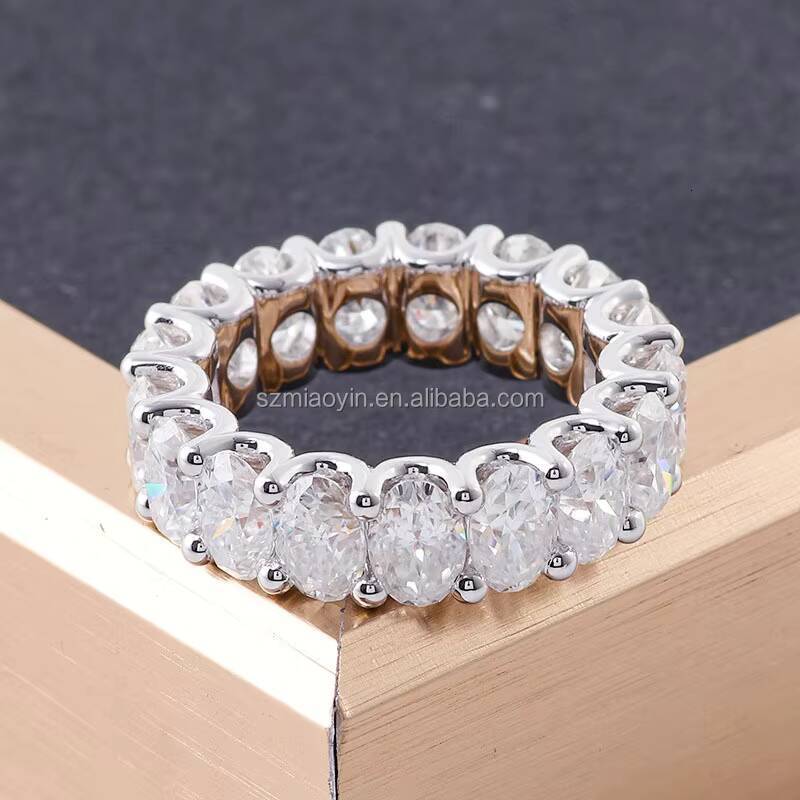 Wholesales Fine Jewelry 10K/14K/18K White Gold 0.6ct 4*6mm Oval Shape Moissanite Diamond Wedding Eternity Ring Band for Gift