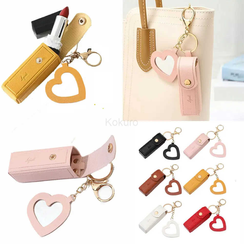 Portable Leather Lipstick Bag Makeup Pouch Lip Balm Bag Keychain Holder Lipsticks Protective Cover With Mirror M250723