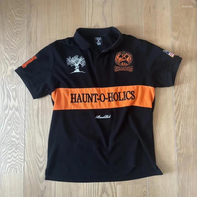 Men's T Shirts Haunted Mound Pumpkin Head Polo ShirtY2K Tshirt Mens Hip Hop Letter Embroidery Retro Oversized Shirt Cotton Short Sleeve Tops