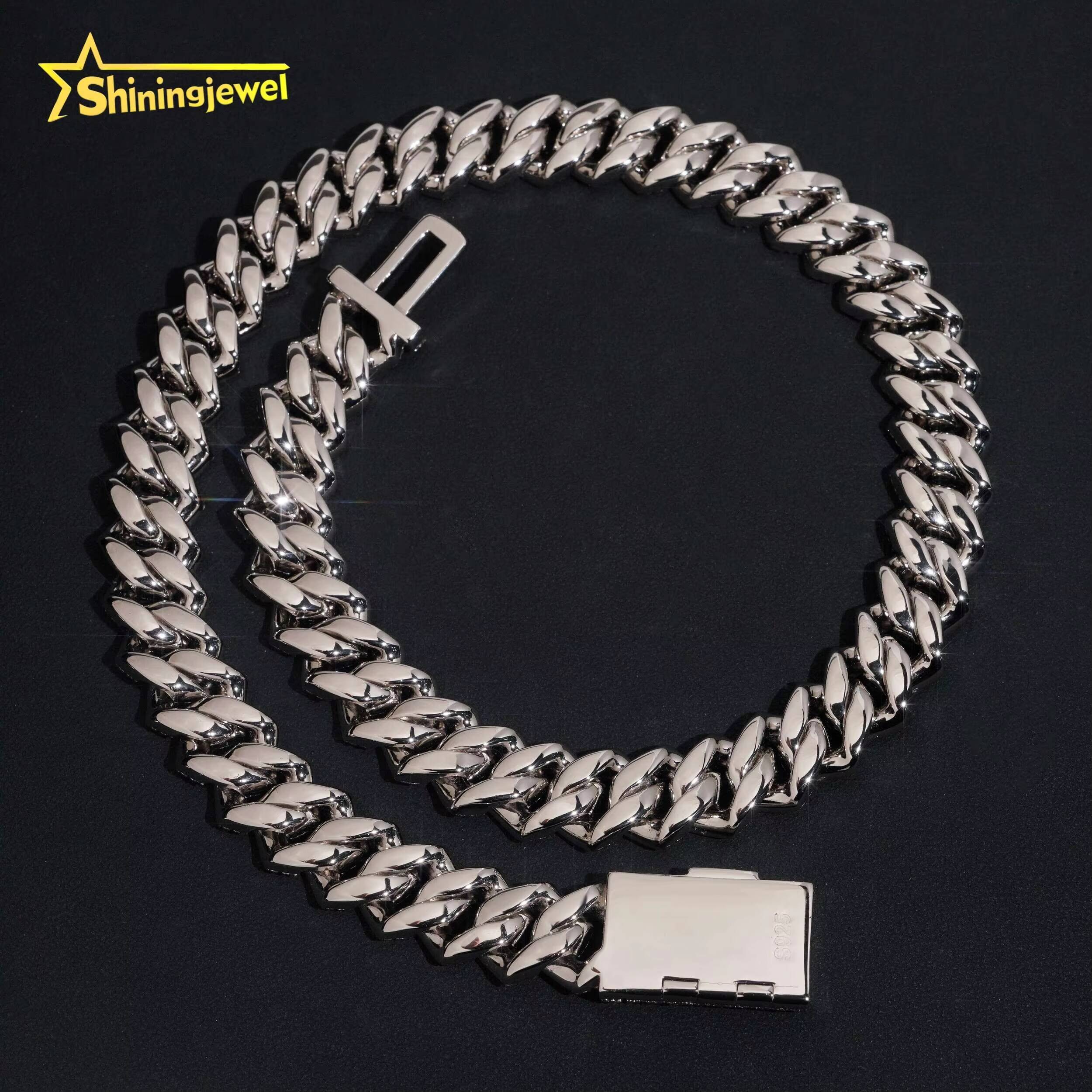 New Design 925 Silver 15MM 3Rows Cuban Link Moissanite Hip Hop Jewelry Iced Out Men Fashion Long Necklace Cuban Link Chain