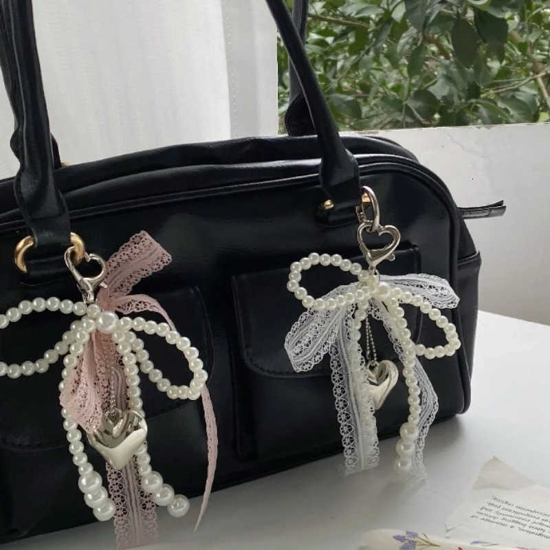 Sweet Imitation Pearls Lace Bow Beaded Keychain Phone Charm Strap Pendant for Phone Accessories Bag Hanging Cord for Women Girl M250723