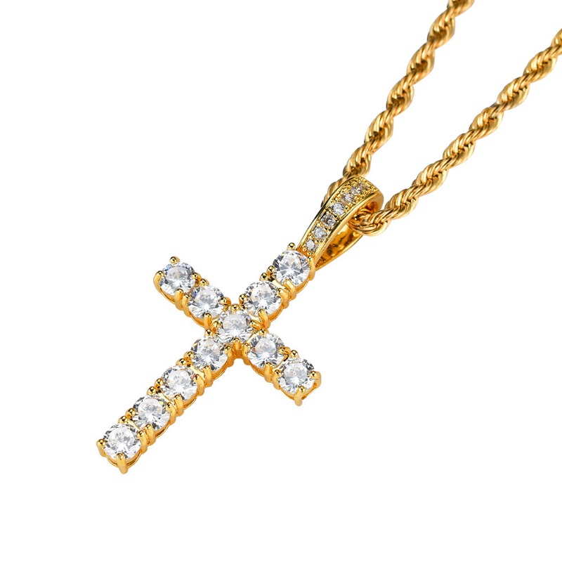 Copper-Inlaid Cross Pendant with Cubic Zirconia for Unisex Fashion - Durable Hip-Hop Accessory